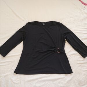Liz Claiborne Elegant Black 3/4 Sleeve Top with Knot. Size L
